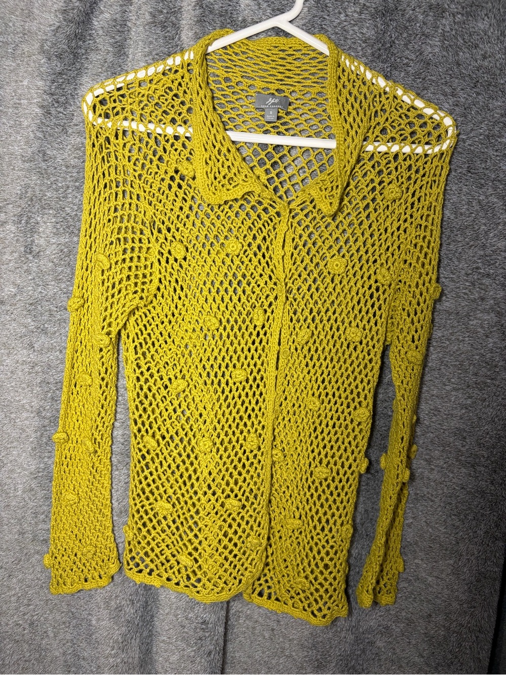 J. Jill hand crochet Mustard Green Button-Front Cardigan